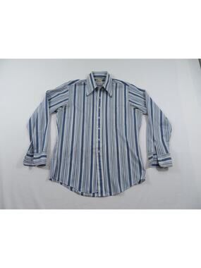Fleetline Disco Shirt, Casual Polyester Blend, Blue White Sz M 15.5 1970s